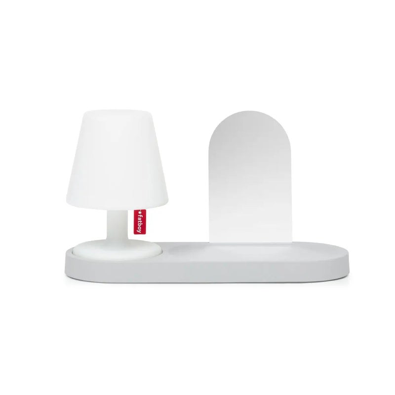 Fatboy Edison the Petit Table Lamp with Shelf & Mirror | 3 different light | Chargeable via USB | Wireless | Suitable for indoors | classic night light | Battery life: 6-20 h | 16x25 cm - light grey - Image 2